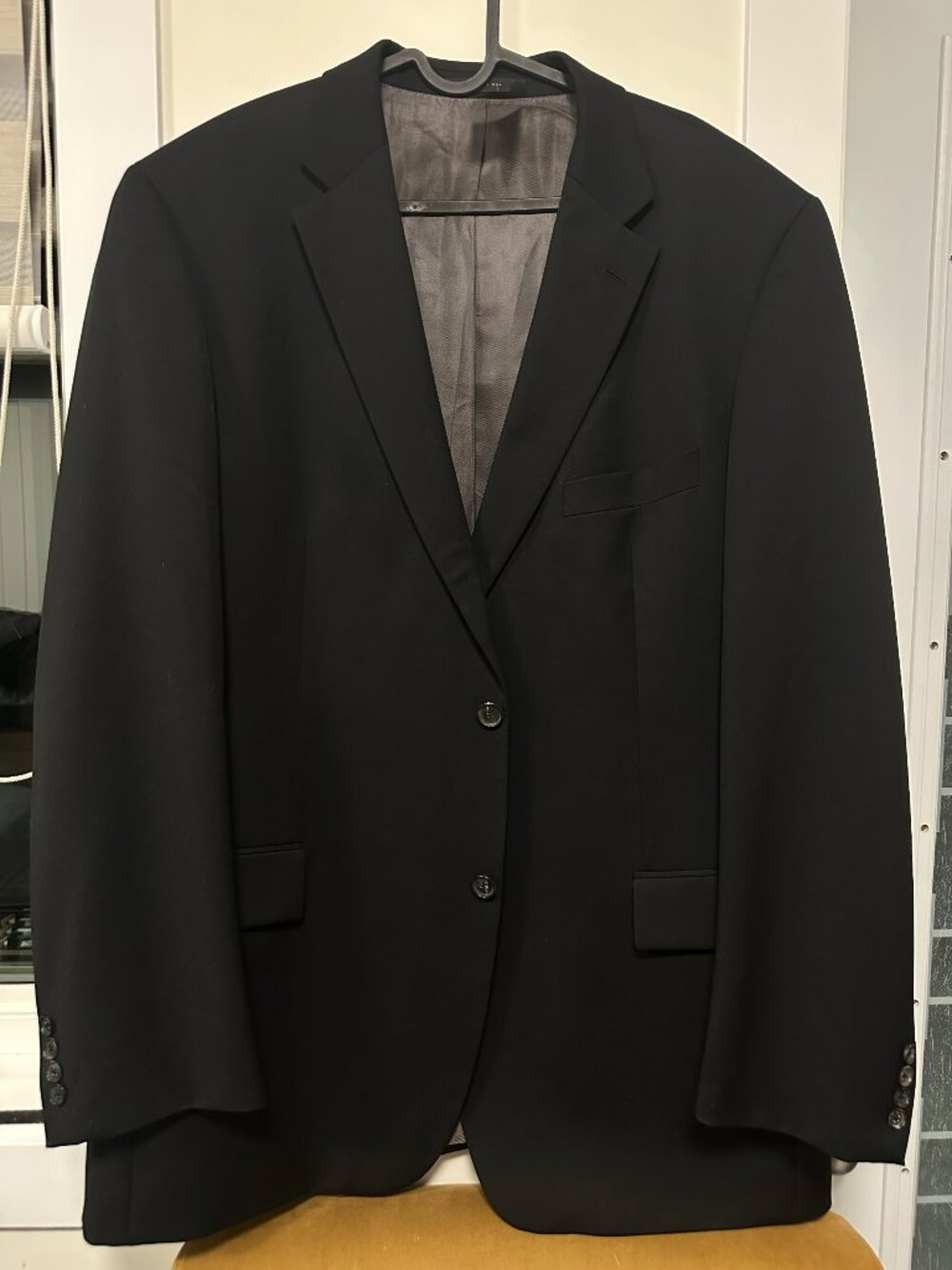 HUGO BOSS MEN BLACK REDA SUPER 100 VIRGIN WOOL BLAZER SIZE 48L MADE IN USA